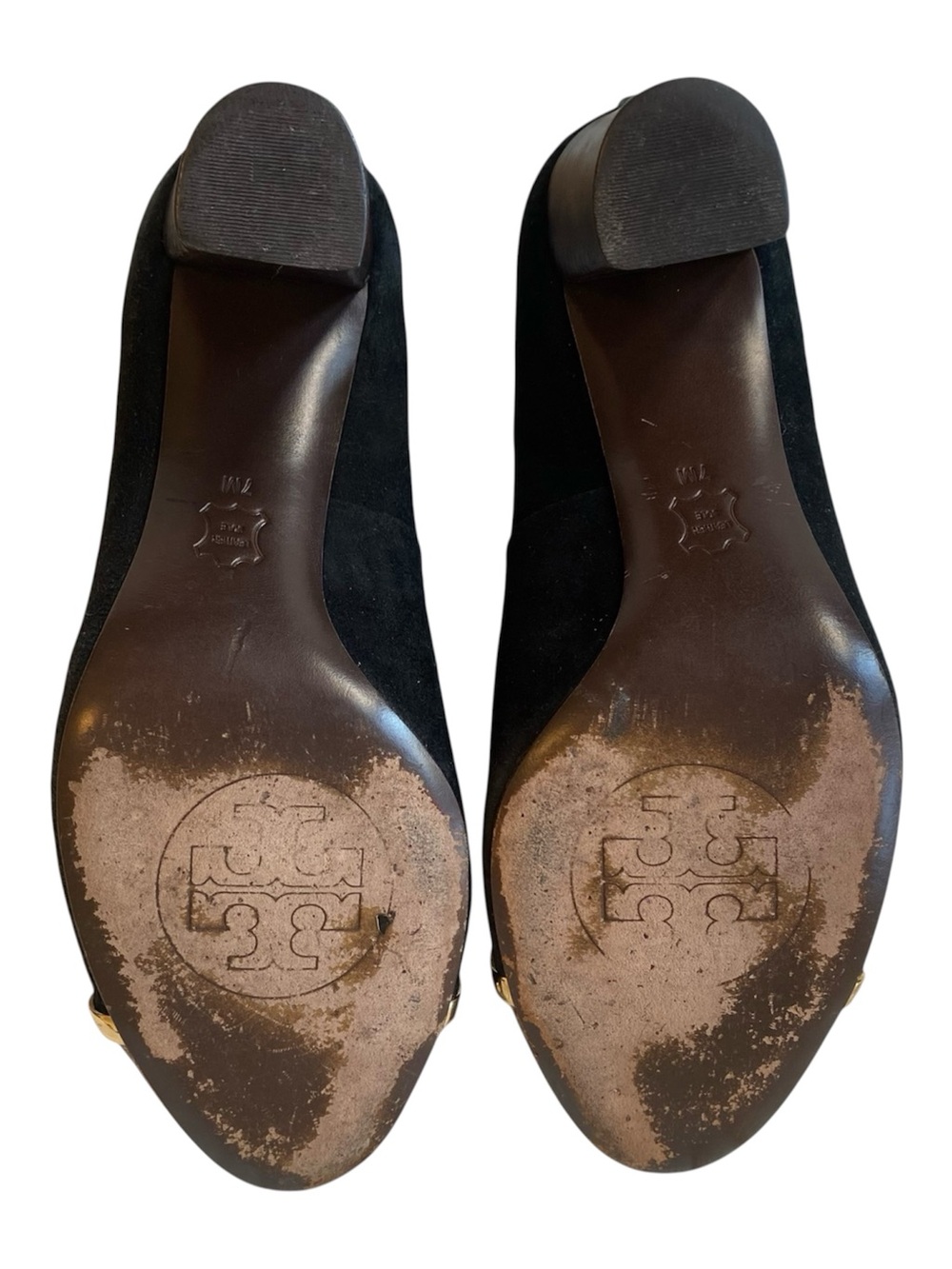 Tory Burch Pacey Black Suede Snake Cap Toe Block Heel Pumps Women’s 7 - Picture 9 of 12
